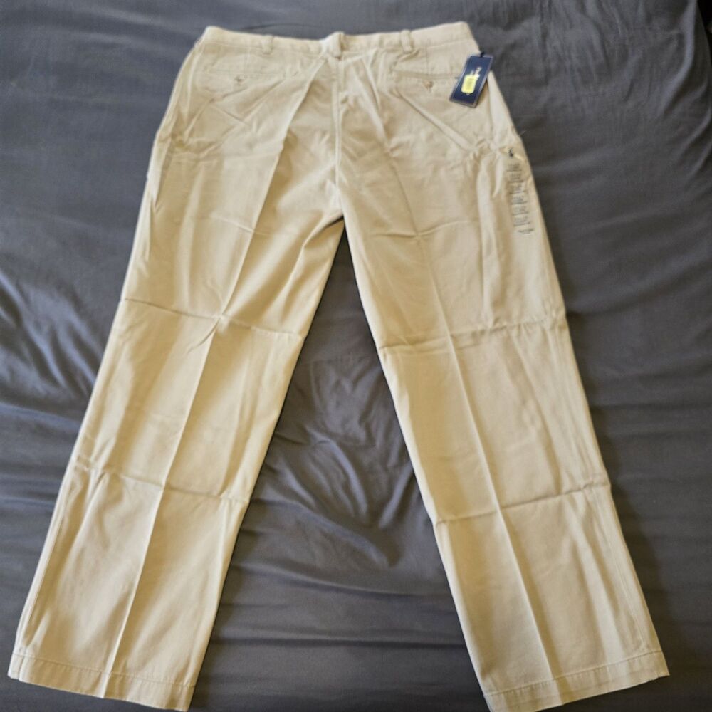 NWT Polo Ralph Lauren Pants Mens 38x29 Beige Pleated Classic Fit 100% Cotton - Picture 2 of 8